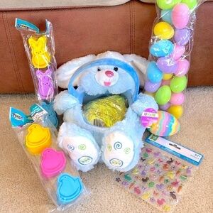 Brand New Easter Bunny Basket Peeps Containers Pastel Eggs Glitter Stickers